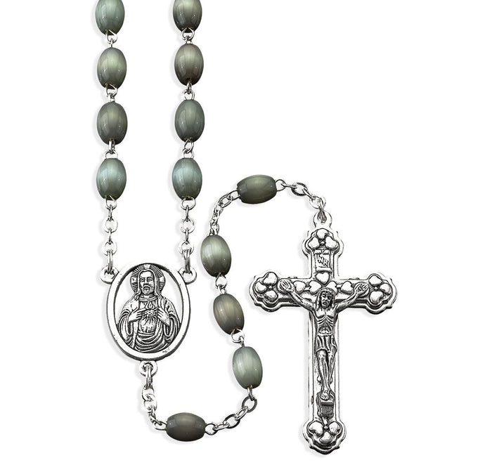 6 x 8mm Grey Cat's Eye Oval Glass Bead Rosary
