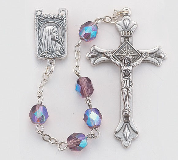 6mm Amethyst Tin Cut Czech Glass Bead Rosary