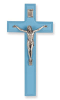 7" Blue Wood Crucifix With Silver Corpus