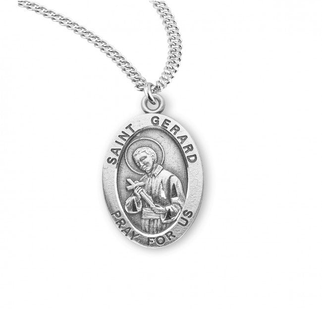 .9" St Gerard Small Oval Necklace 20" Chain
