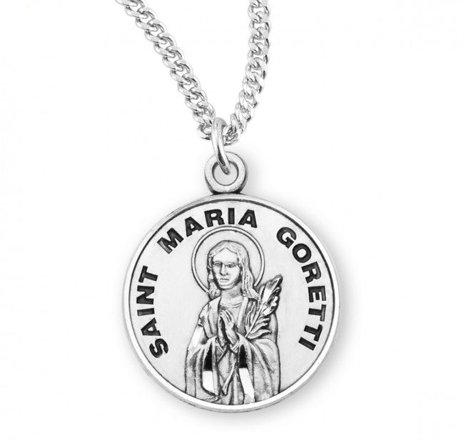 .9" St Maria Goretti SS Round Medal Necklace 18" Chain
