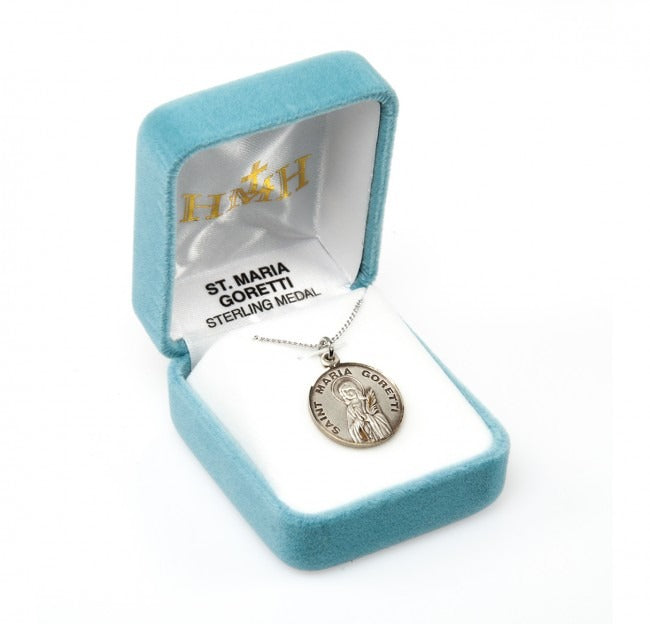 .9" St Maria Goretti SS Round Medal Necklace 18" Chain