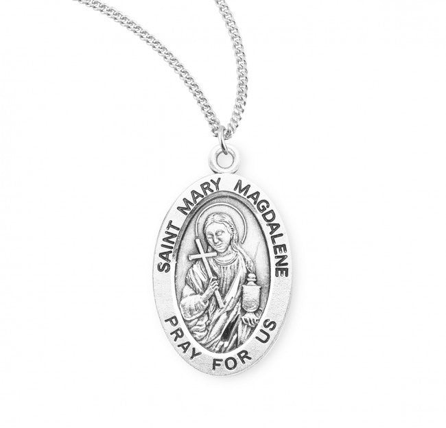 .9" St Mary Magdalene SS Small Oval Medal Necklace 18" Chain