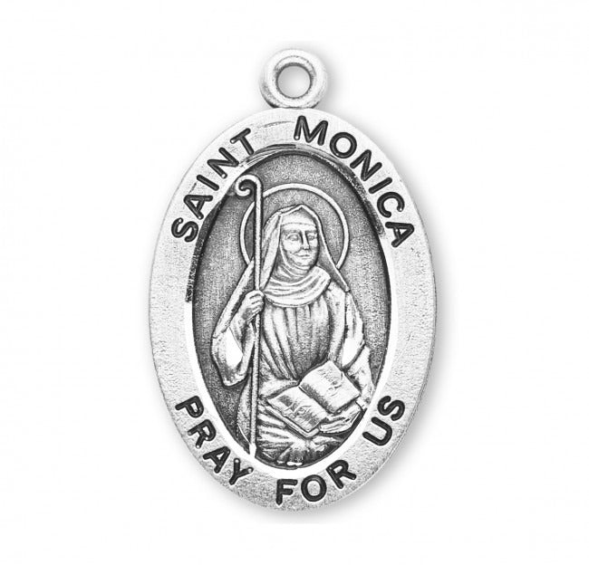 .9" St Monica SS Small Oval Medal Necklace 18" Chain