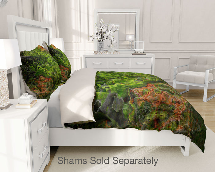 Abstract Duvet Cover in Cotton or Polyester, Moss