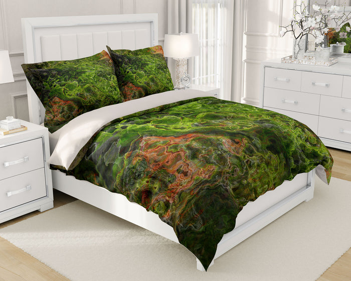 Abstract Duvet Cover in Cotton or Polyester, Moss