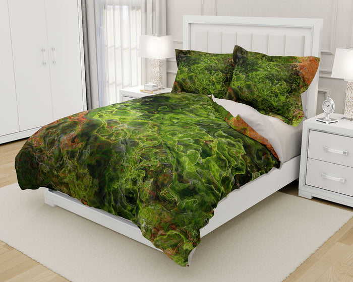 Abstract Duvet Cover in Cotton or Polyester, Moss
