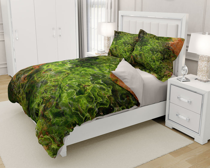 Abstract Duvet Cover in Cotton or Polyester, Moss