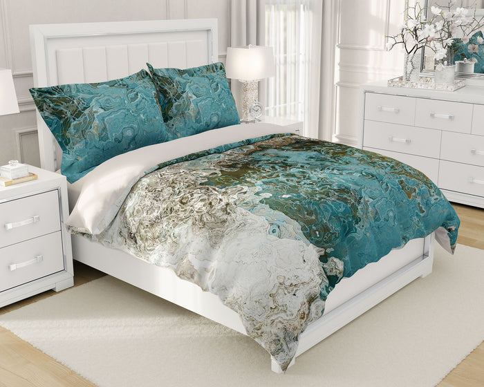 Abstract Duvet Cover in Cotton or Polyester, Teal Aesthetic