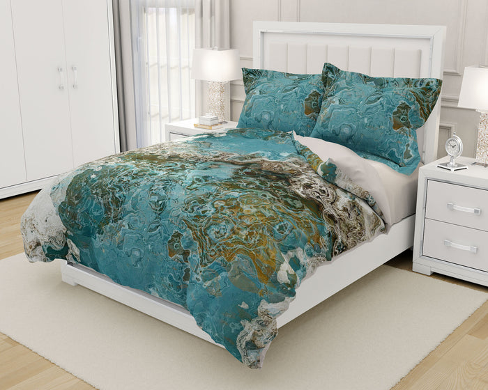 Abstract Duvet Cover in Cotton or Polyester, Teal Aesthetic