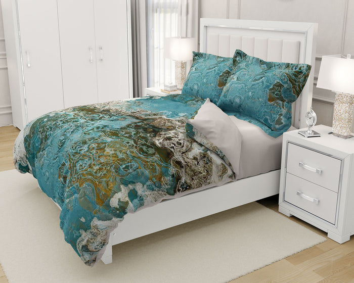 Abstract Duvet Cover in Cotton or Polyester, Teal Aesthetic