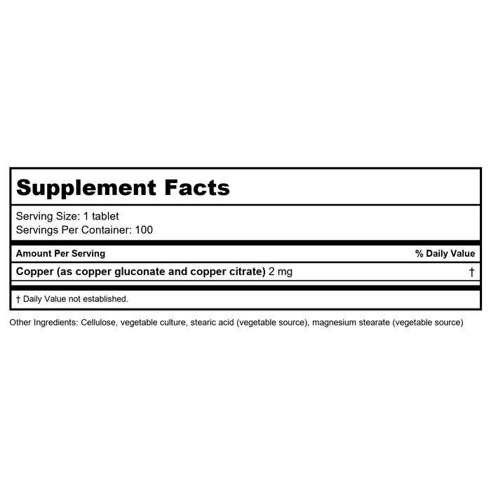 Biotics Research Cu-Zyme 100 Tablets - Supplement Facts panel