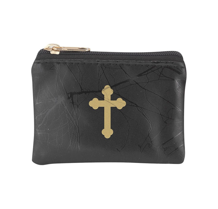 Black Leatherette Zipper Rosary Pouch