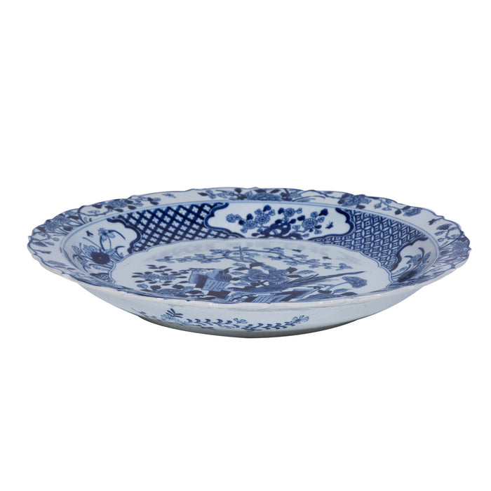 Blue And White Porcelain Plate Pheasant Floral Motif 18"