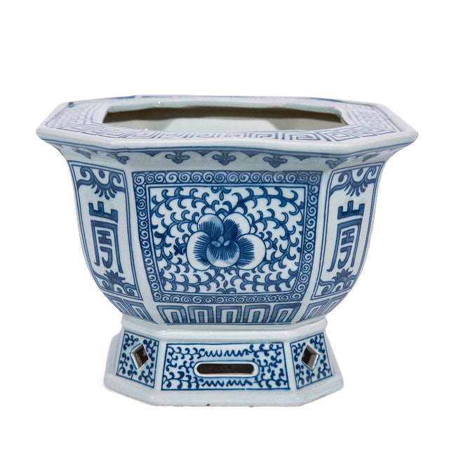 Blue and White Porcelain Twisted Lotus Motif Square Planter 1
