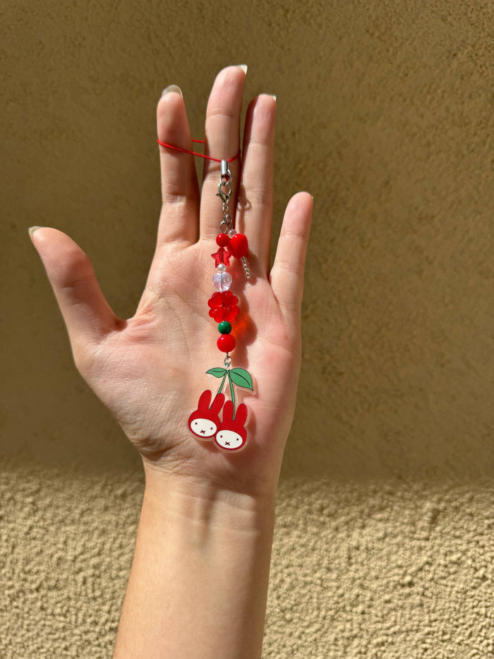 Cherry Bunny Miffy Beaded Phone Keychain