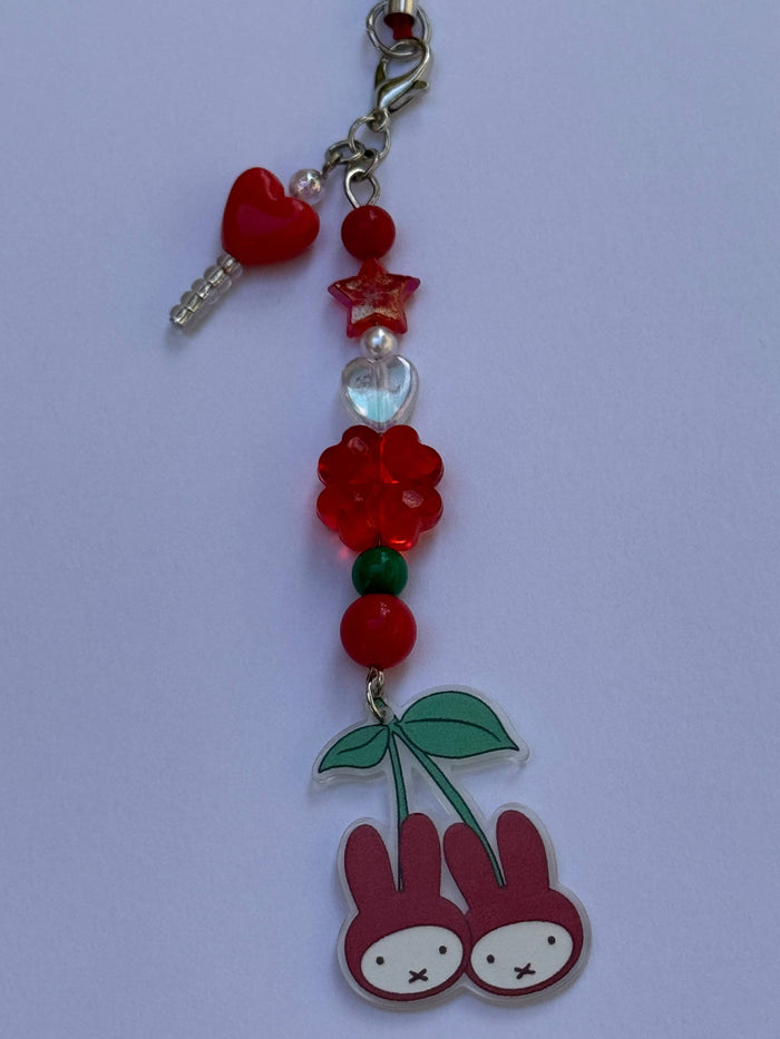 Cherry Bunny Miffy Beaded Phone Keychain