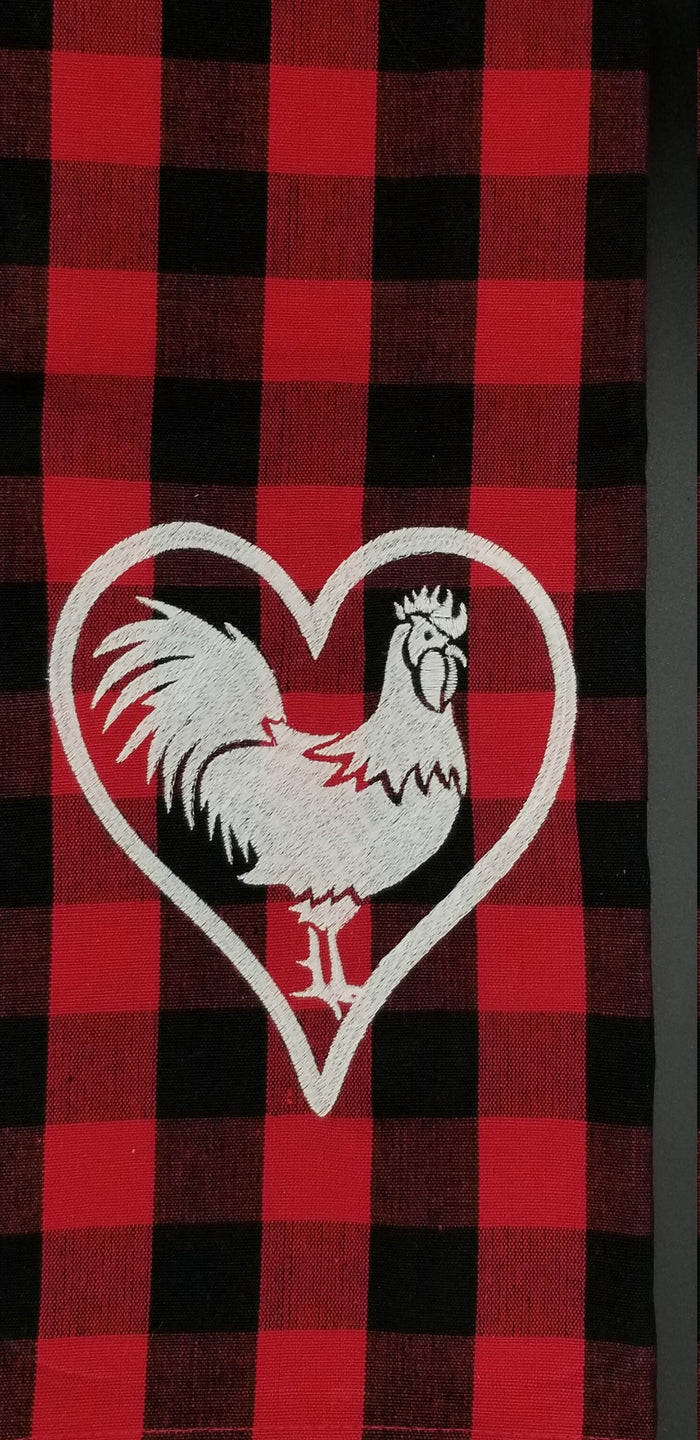Cock lover embroidered red and black plaid towel