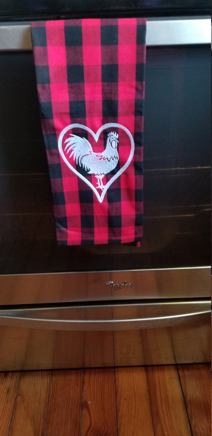 Cock lover embroidered red and black plaid towel