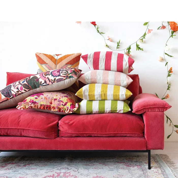 Cotton Velvet Printed Pillow w/ Floral Pattern