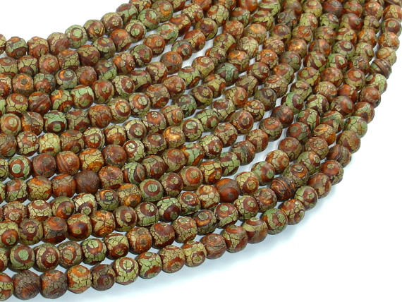 Crackle Tibetan Agate, 6mm Round Beads-BeadBasic