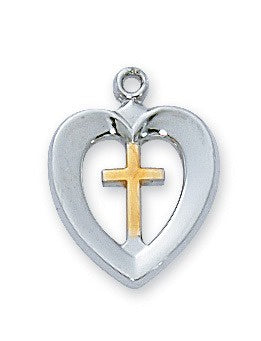 Cross In Heart GF/SS Two Tone Necklace