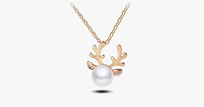 Crystal Antler Pearl Earrings & Necklace Set