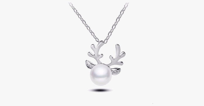Crystal Antler Pearl Earrings & Necklace Set