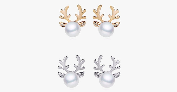 Crystal Antler Pearl Earrings & Necklace Set