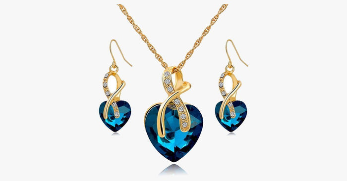 Crystal Gem Heart Necklace Set