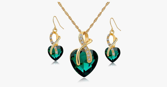 Crystal Gem Heart Necklace Set