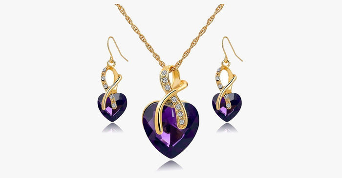 Crystal Gem Heart Necklace Set