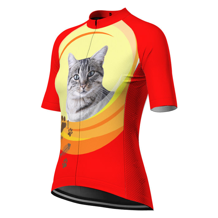 Customized Image Cat Short Sleeve Cycling Jersey for Women