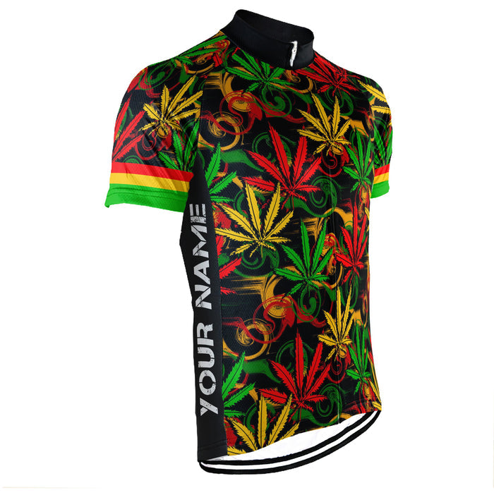 Customized Rasta Marijuana Short Sleeve Cycling Jersey for Men