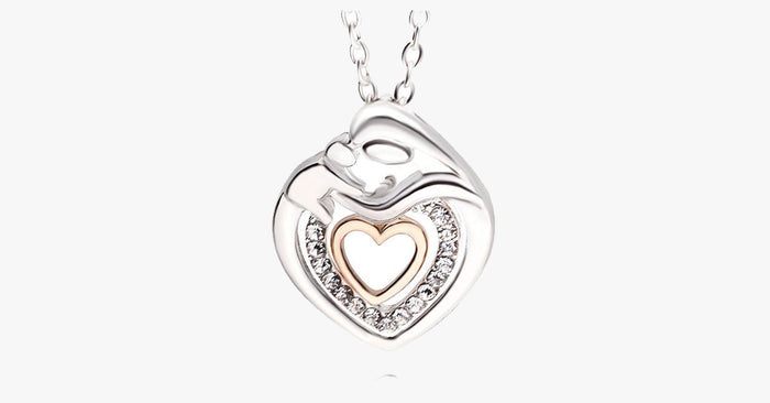 Cute Mommy And Baby Heart Pendant Necklace