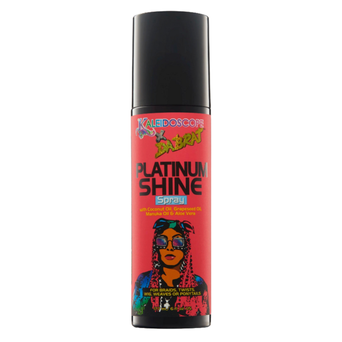 Da Brat Platinum Shine Spray, Red Bottle with Illustration of Da Brat on front