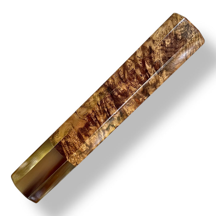 (Discounted) Japanese Knife handle for 240 mm : Crepe Myrtle Burl and Marbled Horn