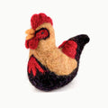 Handmade wool rooster figurine on a white background