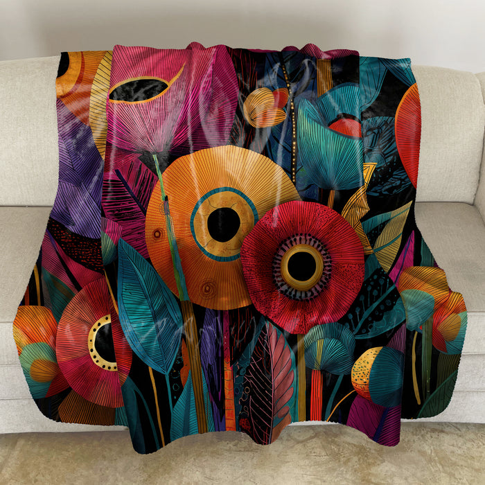 Floral Abstract Sherpa Fleece Throw, 102