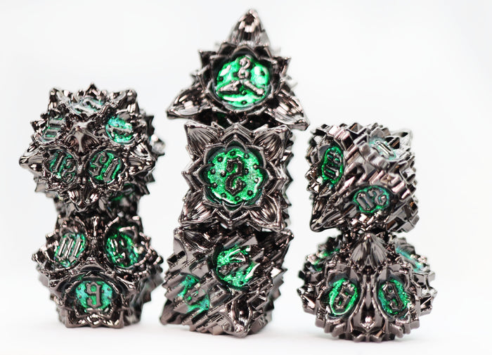 Floral Starburst: Midnight Forest - Metal RPG Dice Set Metal Dice Foam Brain Games