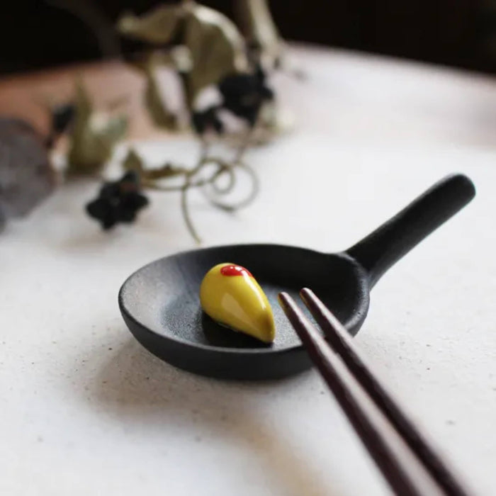 Frying Pan with Omelet Japanese Ceramic Chopstick Rest