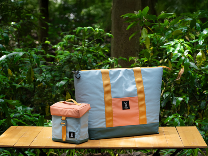 Glacier Bundle light blue peach cooler bag orange straps minimalist design