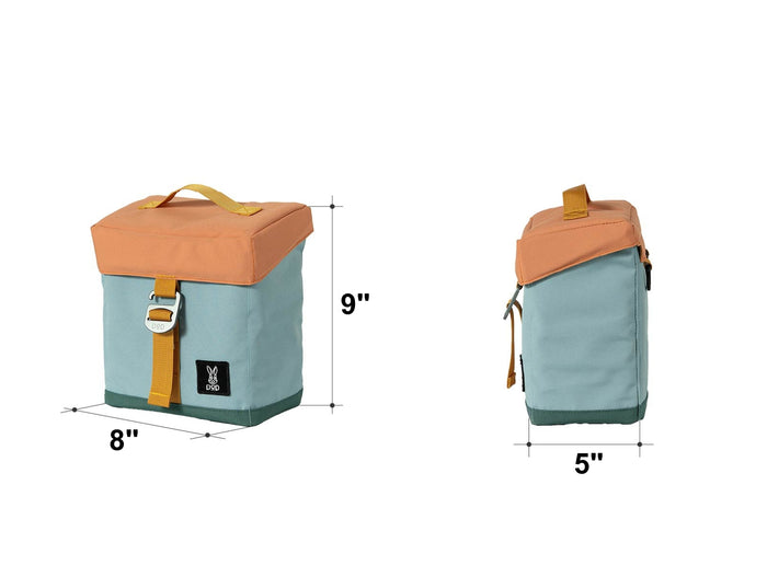 Glacier Bundle compact two-tone bike basket in light blue with orange flap