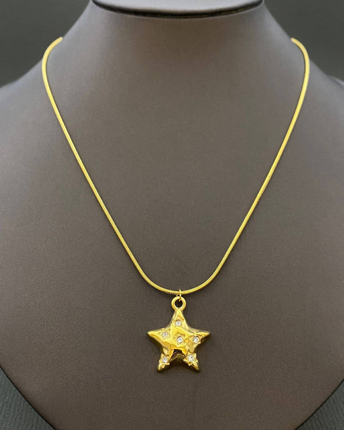 Gold Puffy Star Pendant Necklace