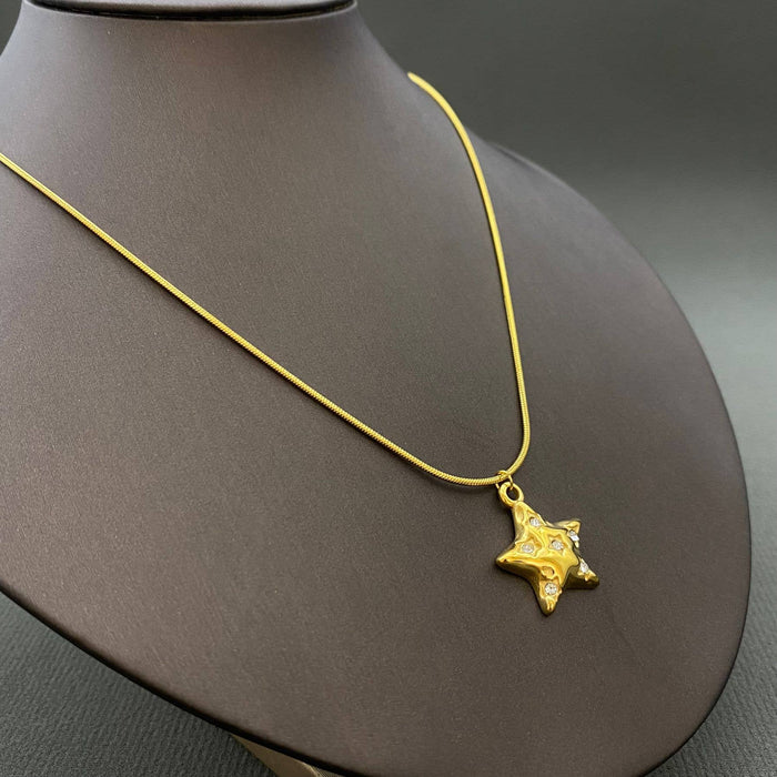 Gold Puffy Star Pendant Necklace
