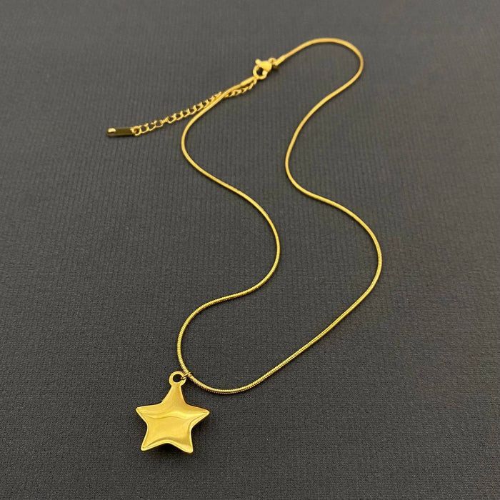 Gold Puffy Star Pendant Necklace