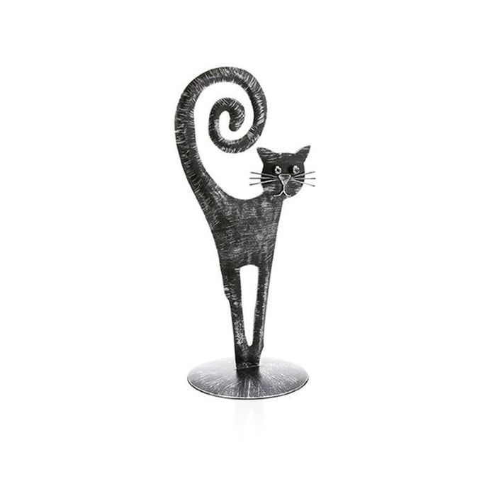 High tail black cat statue