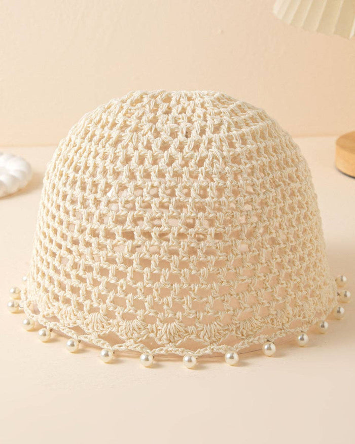 Ivory Pearl Tassel Crochet Beanie