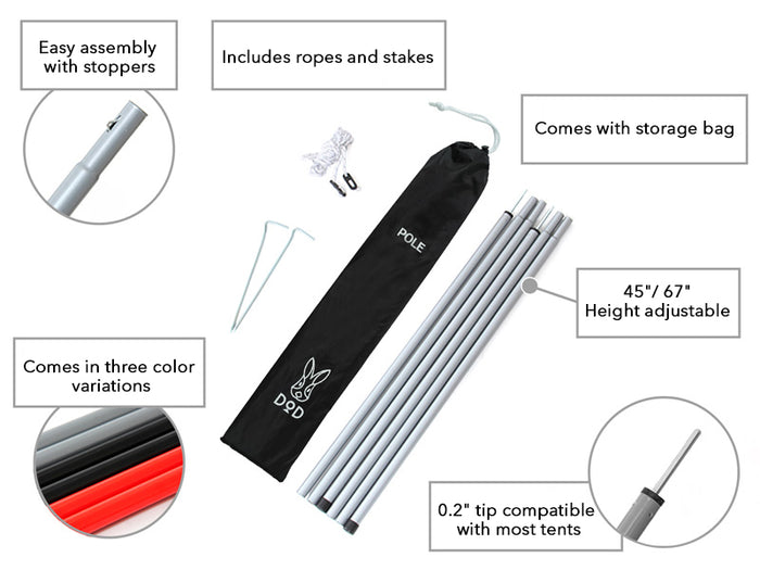 Kiso Awning Poles: silver aluminum poles with d9d logo bag