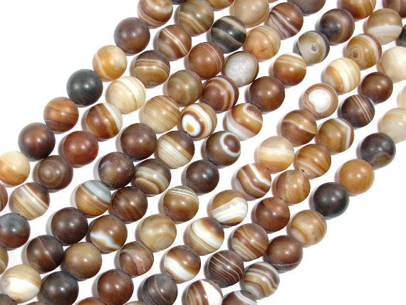 Matte Banded Agate Beads, 8mm Round Beads-BeadBasic